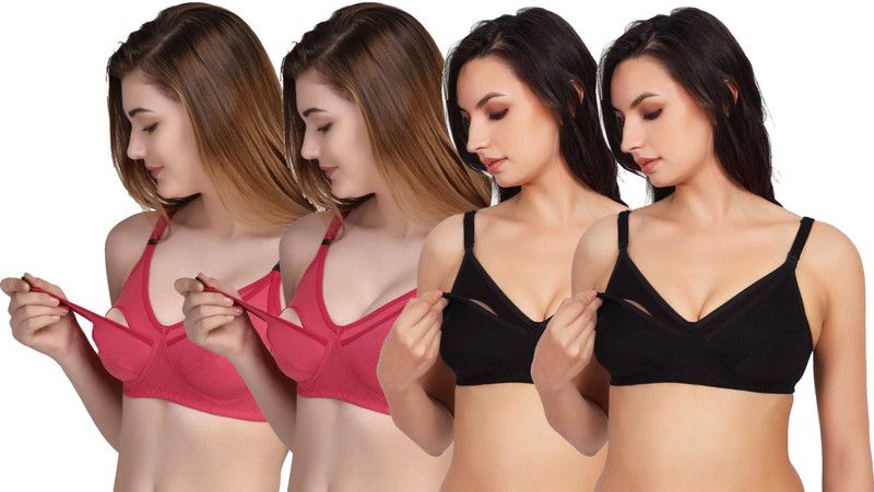 Pack of 4 Women Maternity/Nursing Non Padded Bra  (Pink, Pink, Black, Black)
