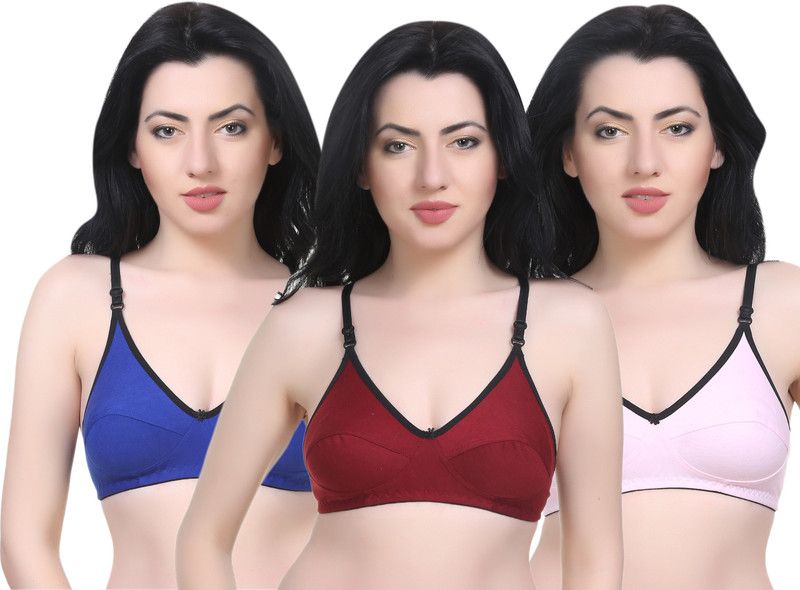 Pack of 3 Women T-Shirt Non Padded Bra  (Blue, Maroon, Pink)