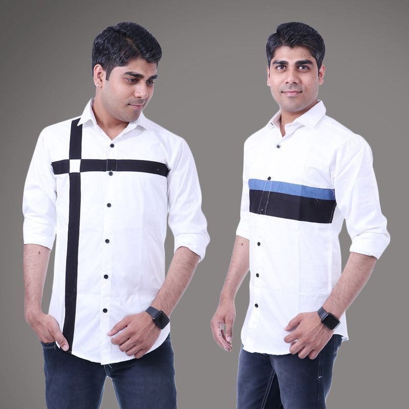 Men Regular Fit Self Design Casual Shirt  (Pack of 2)