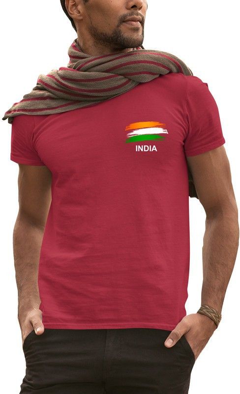 Indian_Flag-HF4-M-XL Men Printed Round Neck Pure Cotton Maroon T-Shirt