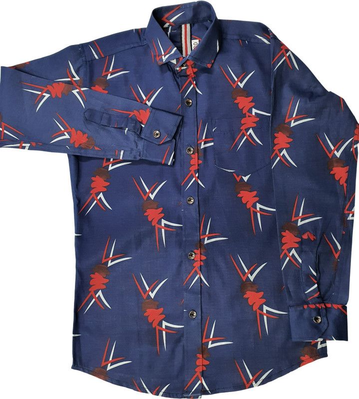Boys Self Design Casual Dark Blue Shirt