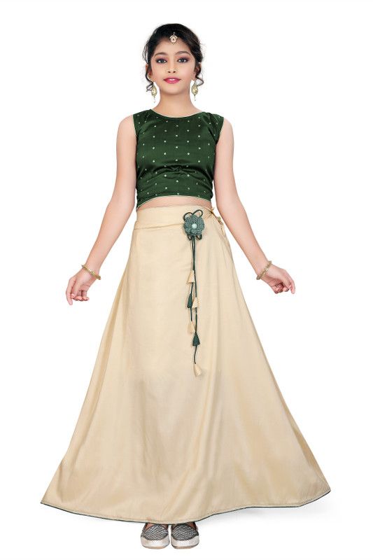 Girls Lehenga Choli Ethnic Wear Polka Print Ghagra Choli  (Green, Pack of 2)