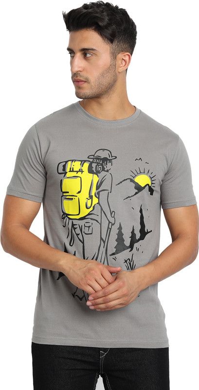 Geometric Print Men Grey, Yellow T-Shirt