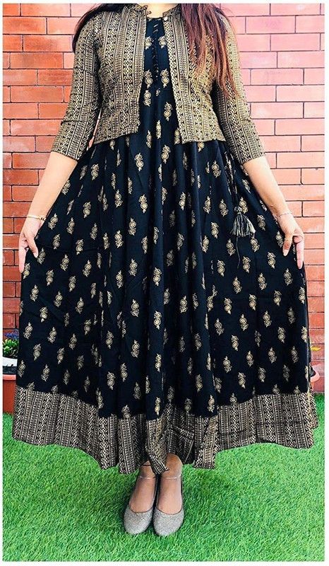 Women Printed Viscose Rayon Ethnic Dress  (Multicolor)