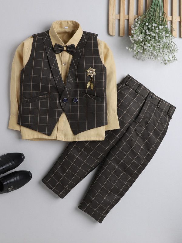 Boys Party(Festive) Shirt Trouser  (Brown)