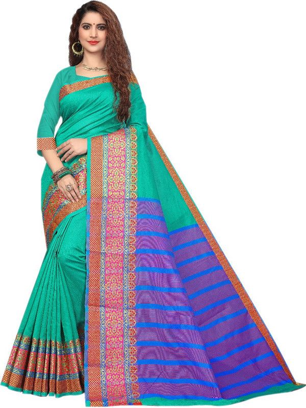 Solid/Plain Dharmavaram Handloom Cotton Silk Saree  (Green)
