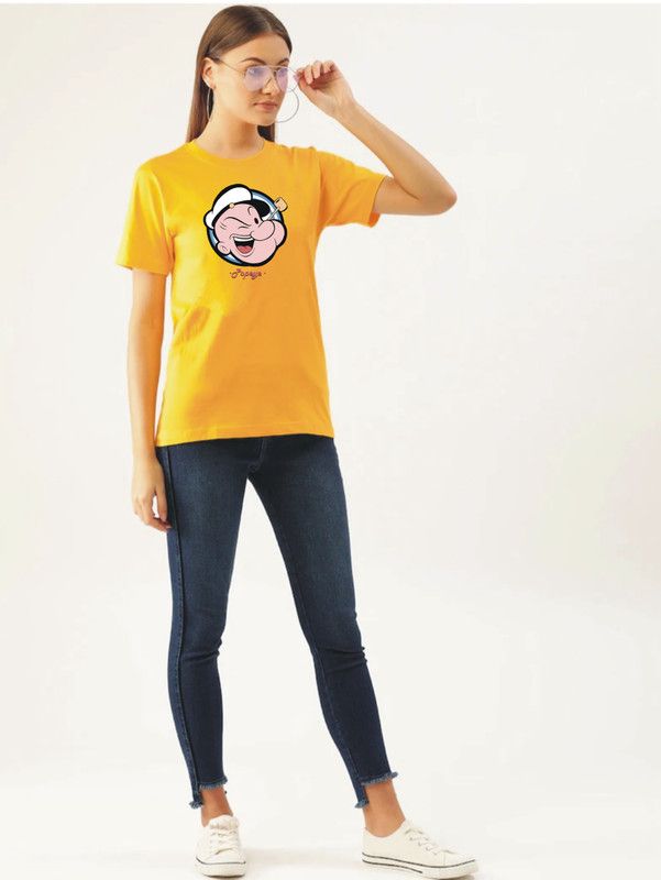 Printed Women Reversible Yellow T-Shirt