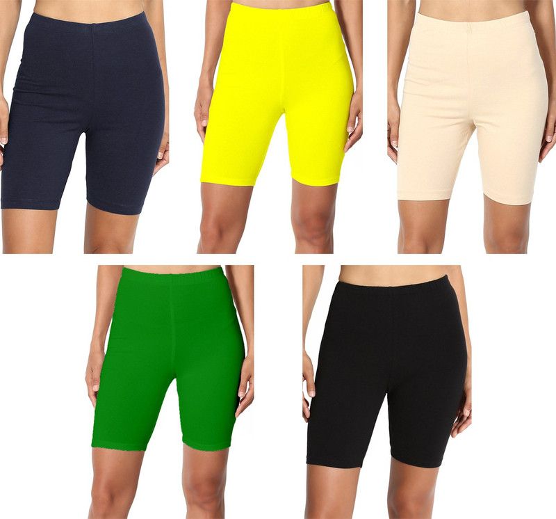 Pack of 5 Solid Women Green, Blue, Black, Beige, Yellow Running Shorts