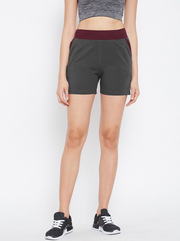 Color Block Women Grey Regular Shorts