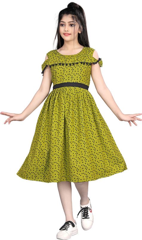 Barbie Girls Below Knee Party Dress  (Green, Short Sleeve)