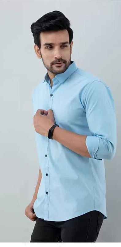 Men Slim Fit Solid Spread Collar Party Shirt