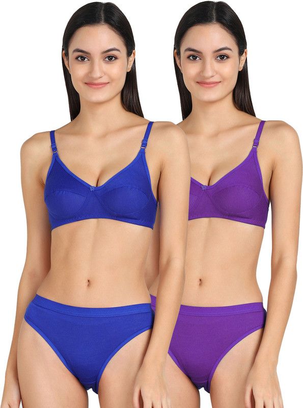 Bra & Panty Set Solid Blue, Purple Lingerie Set