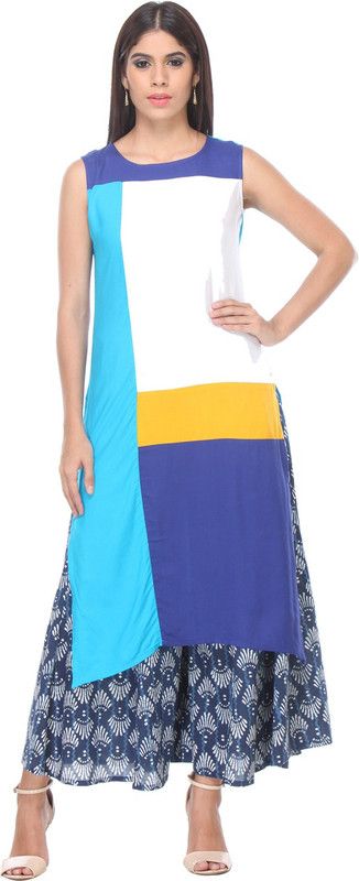 Pack of 2 Women Printed Cotton Rayon Straight Kurta  (White)