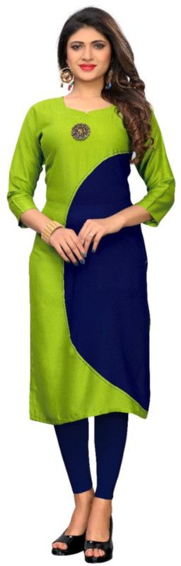 Women Self Design Cotton Rayon Straight Kurta  (Green, Blue)