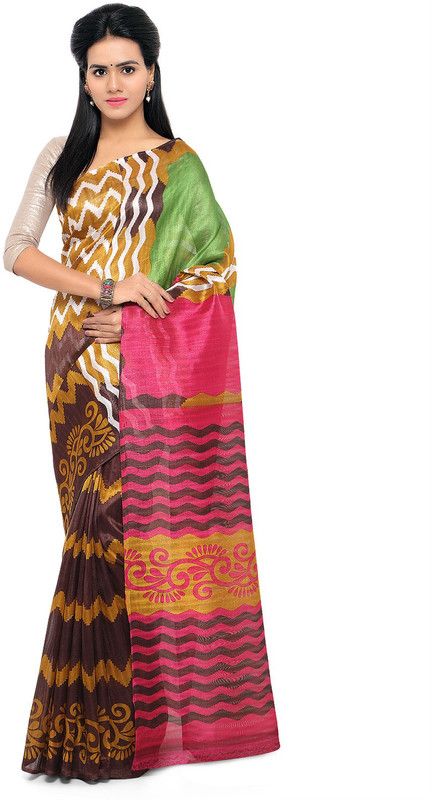 Printed Bhagalpuri Art Silk Saree  (Brown)