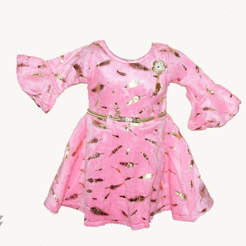 Baby Girls Midi/Knee Length Festive/Wedding Dress  (Pink, 3/4 Sleeve)