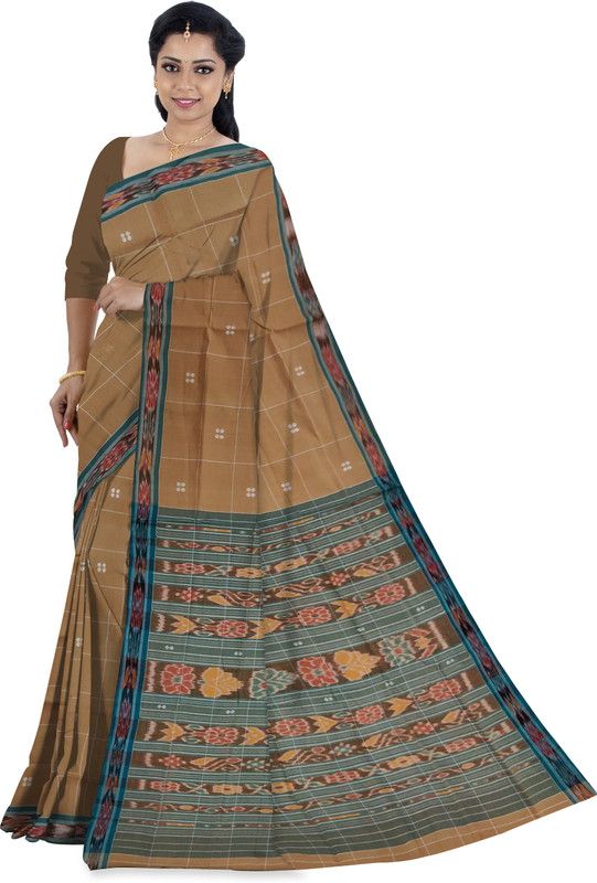 Striped Handloom Pure Cotton Saree  (Beige)