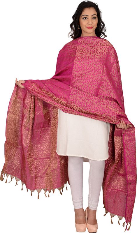Cotton Blend Woven Pink Women Dupatta