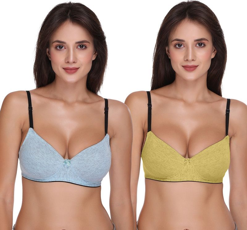 Pack of 2 Women Full Coverage Lightly Padded Bra  (Blue, Yellow)