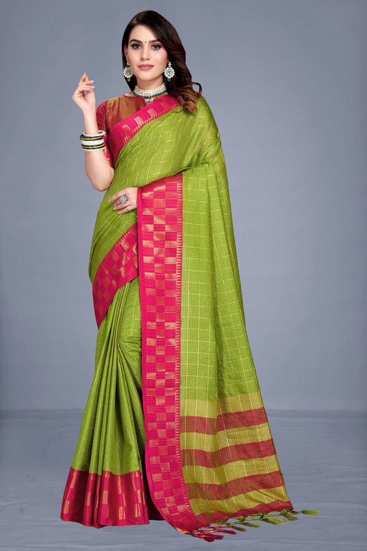 Embellished Bollywood Silk Blend Saree  (Green, Pink)