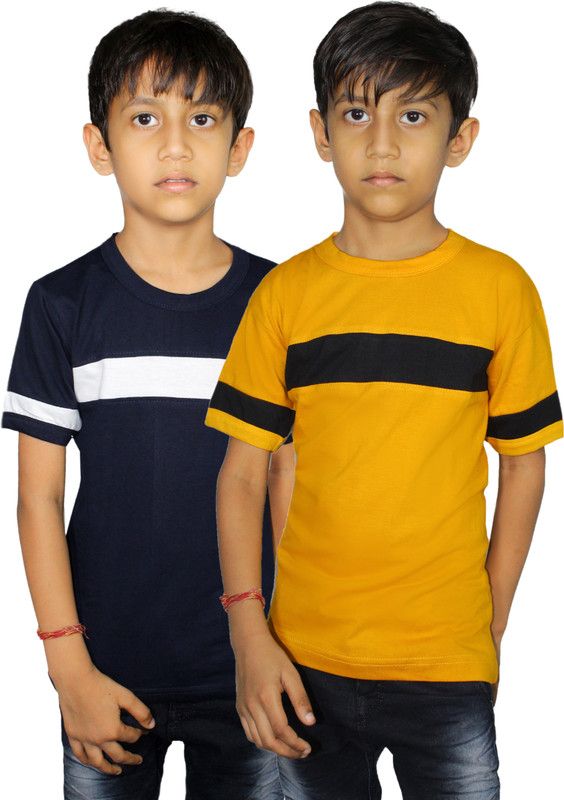 Boys & Girls Solid Cotton Blend T Shirt  (Multicolor, Pack of 2)