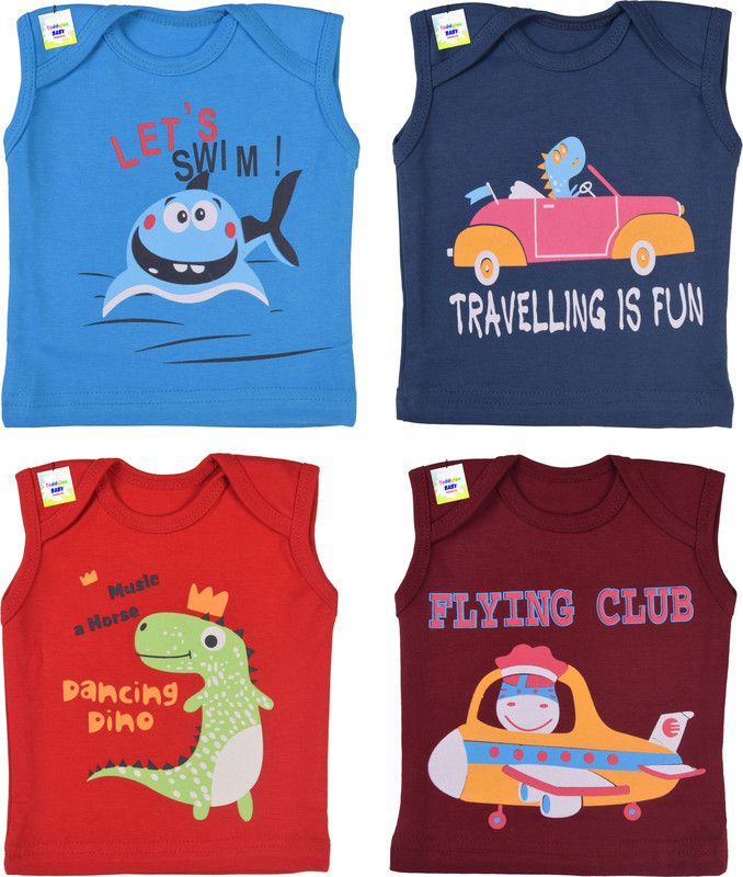 Baby Boys & Baby Girls Typography Cotton Blend T Shirt  (Multicolor, Pack of 4)