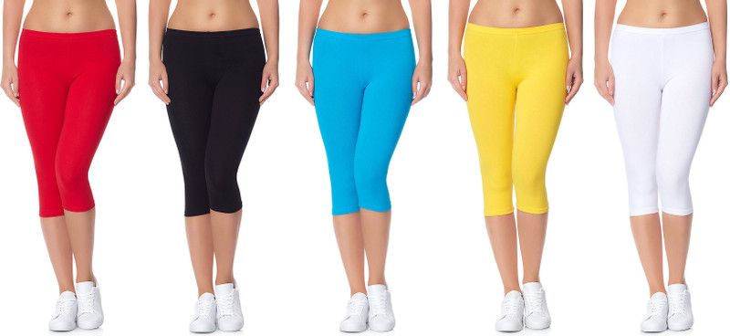 Cotton Lycra 220 GSM Bio-Wash Women Red, White, Blue, Black, Yellow Capri
