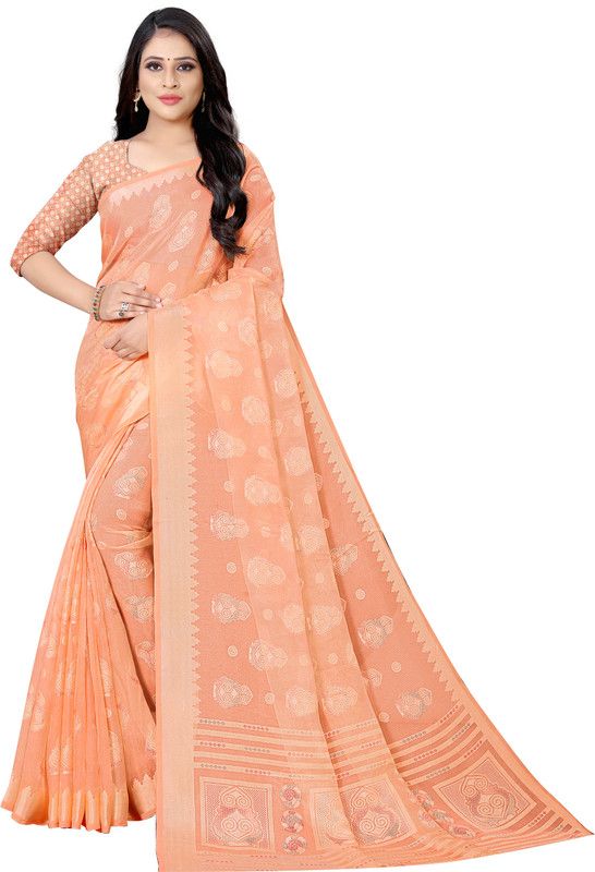 Embellished Bollywood Brasso Saree  (Orange)