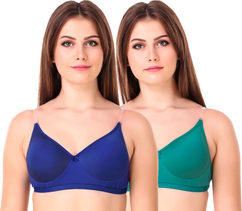 Pack of 2 Women T-Shirt Lightly Padded Bra  (Dark Green, Blue)