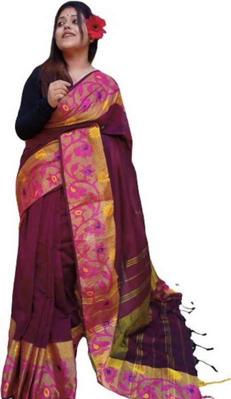 Self Design Dharmavaram Cotton Blend Saree  (Magenta)