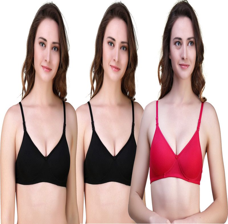 Pack of 3 Women T-Shirt Lightly Padded Bra  (Black, Pink)