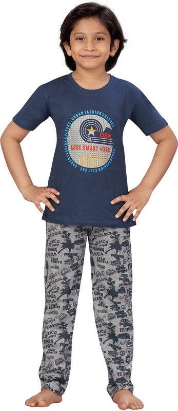 Kids Nightwear Boys Pure Cotton Top & Pyjama Set  (Pack of 1)
