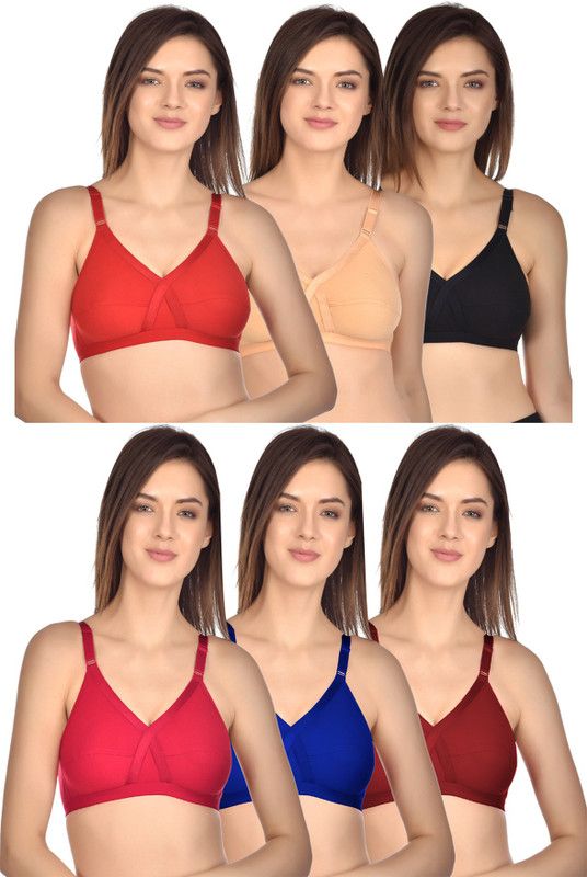 Pack of 6 Women T-Shirt Non Padded Bra  (Red, Black, Blue, Red, Maroon, Gold)