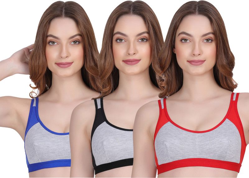 Pack of 3 Women Sports Non Padded Bra  (Red, Black, Blue, Grey)