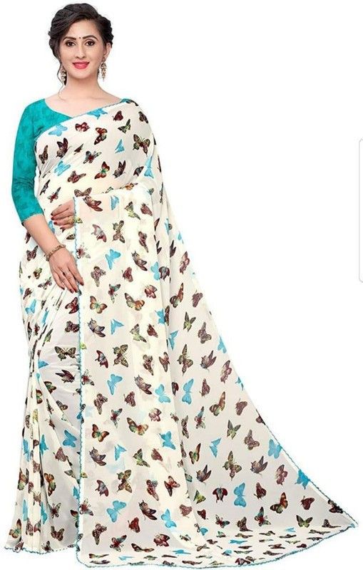 Daily Wear Chiffon Saree  (White)