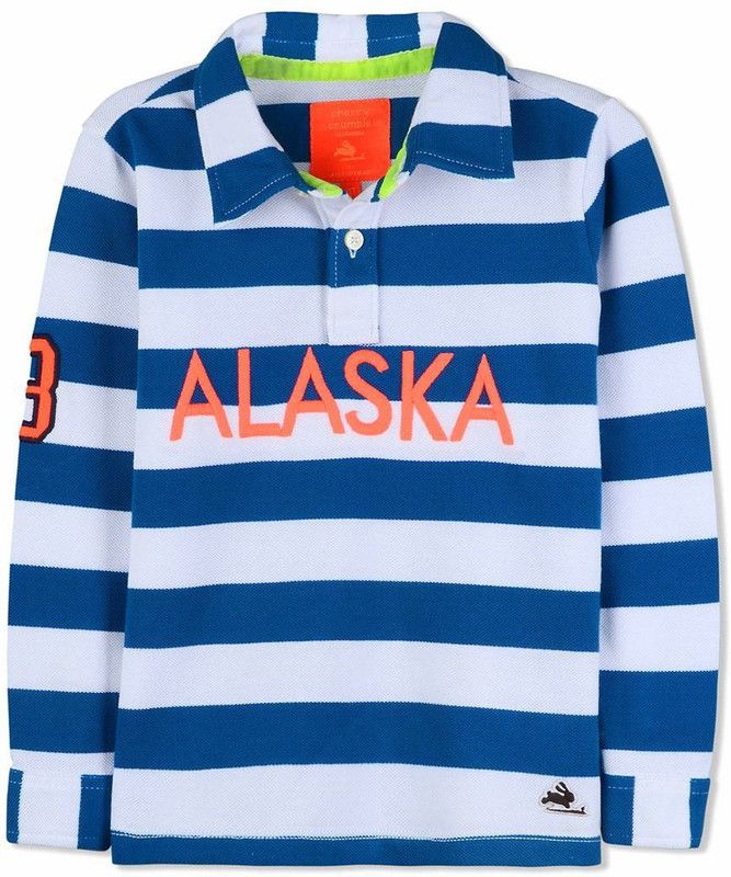 Boys Striped Polycotton T Shirt  (Blue, Pack of 1)