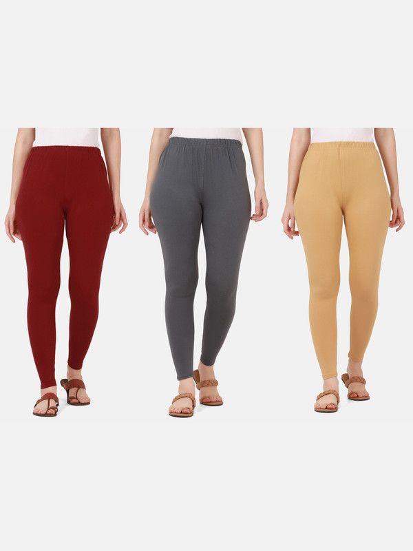 Ankle Length Ethnic Wear Legging  (Maroon, Grey, Beige, Solid)