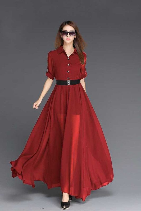 Applique Georgette Stitched Flared/A-line Gown  (Maroon)