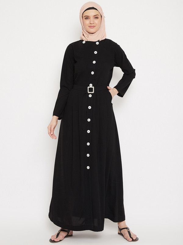 Momin Libas overlap Polyester Blend Abaya  (Black)