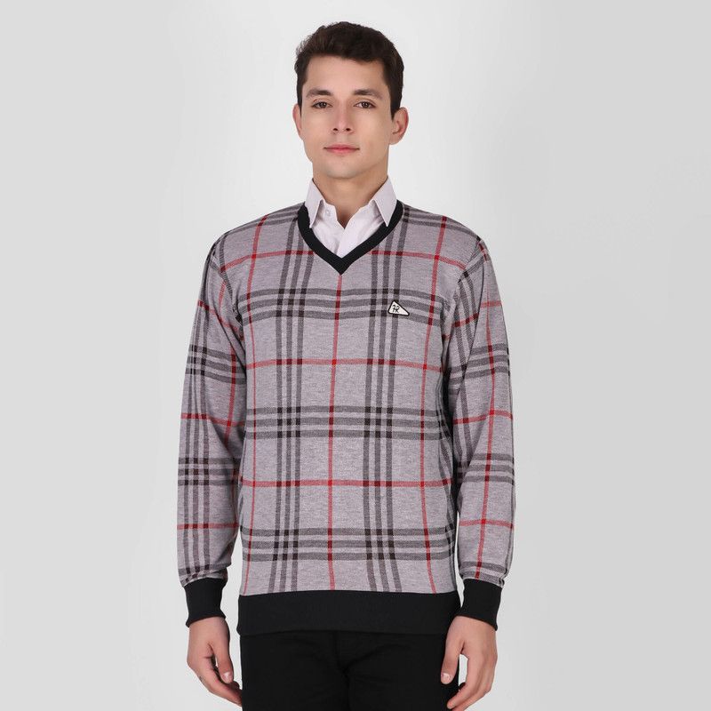 Men Solid V Neck Grey Sweater