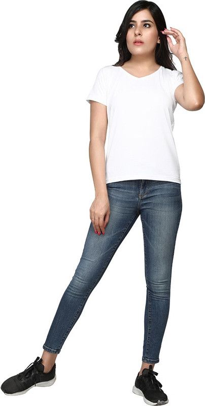 Women's Short Sleeve Cotton T-Shirts for Summer Cotton T-Shirts White | V Neck | Full Plain White T-Shirt | Perfect T-Shirts for Everyday use | Comfort & Happiness. Women Solid V Neck Reversible Cotton Blend White T-Shirt
