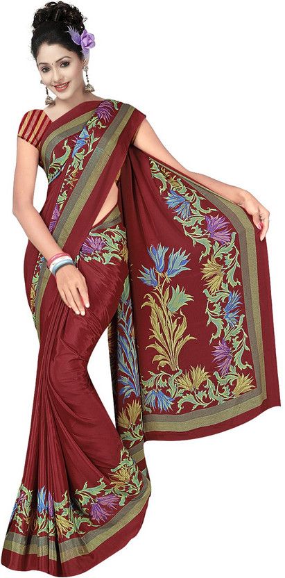Printed Daily Wear Crepe Saree  (Red)