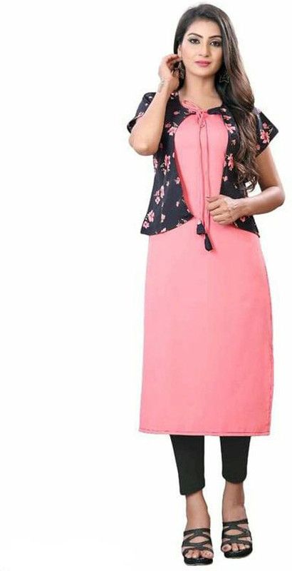 Women Floral Print Crepe Straight Kurta  (Pink)