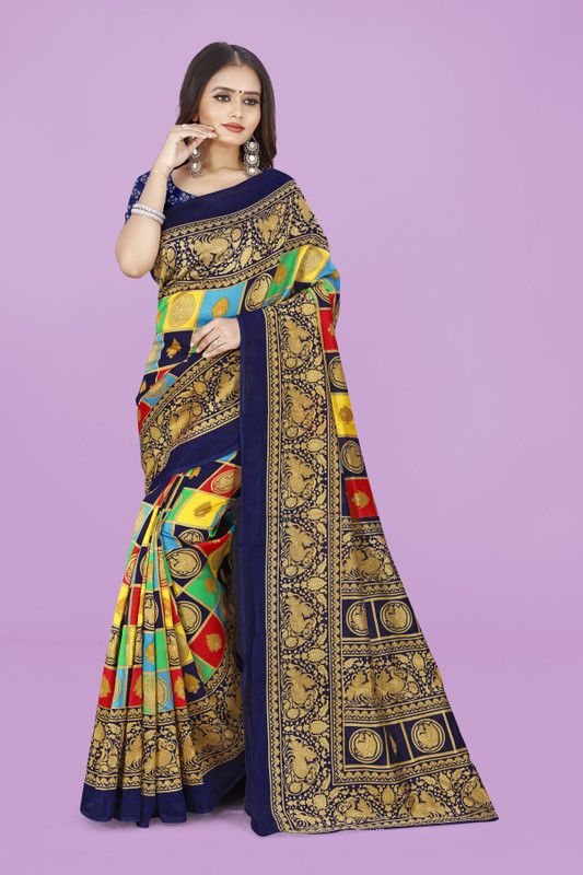 Bhagalpuri Cotton Silk Saree  (Dark Blue)