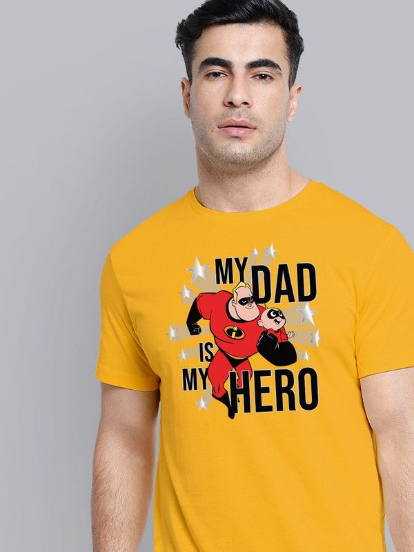 The Incredibles Men Graphic Print Round Neck Pure Cotton Yellow T-Shirt