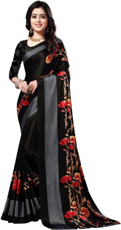Printed, Paisley, Digital Print, Geometric Print, Graphic Print, Floral Print Daily Wear Georgette, Crepe Saree  (Black)