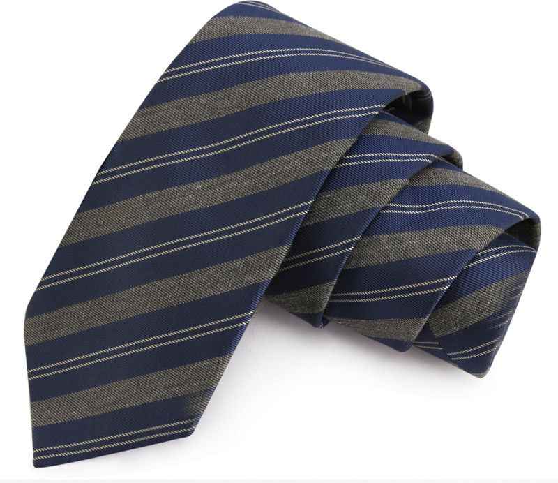 PELUCHE Tempting Navy Blue & Grey Colored Microfiber Neck Striped Men Tie