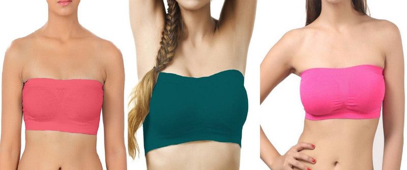 Pack of 3 Women Bandeau/Tube Lightly Padded Bra  (Green, Pink, Orange)