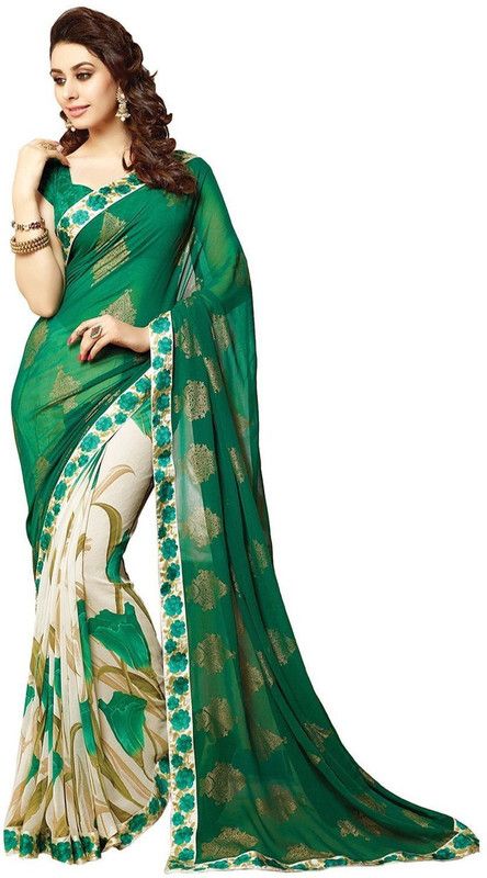 Floral Print Bollywood Chiffon Saree  (Green)