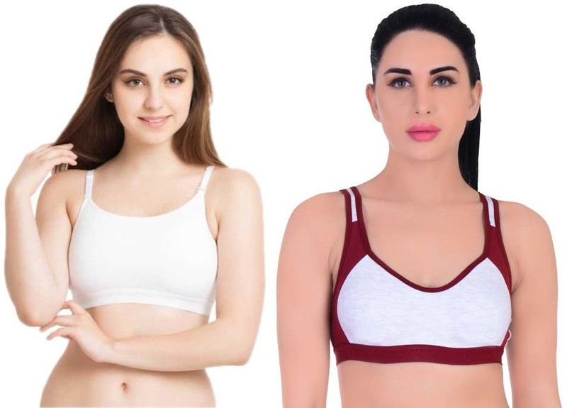 Pack of 2 Women Sports Non Padded Bra  (Brown, White)